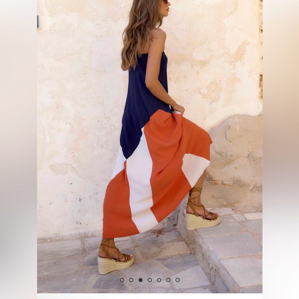 💰 SOLD 💰Mister Zimi - Elegant Colorblock strapless Maxi dress- Geometric - Picture 2 of 7